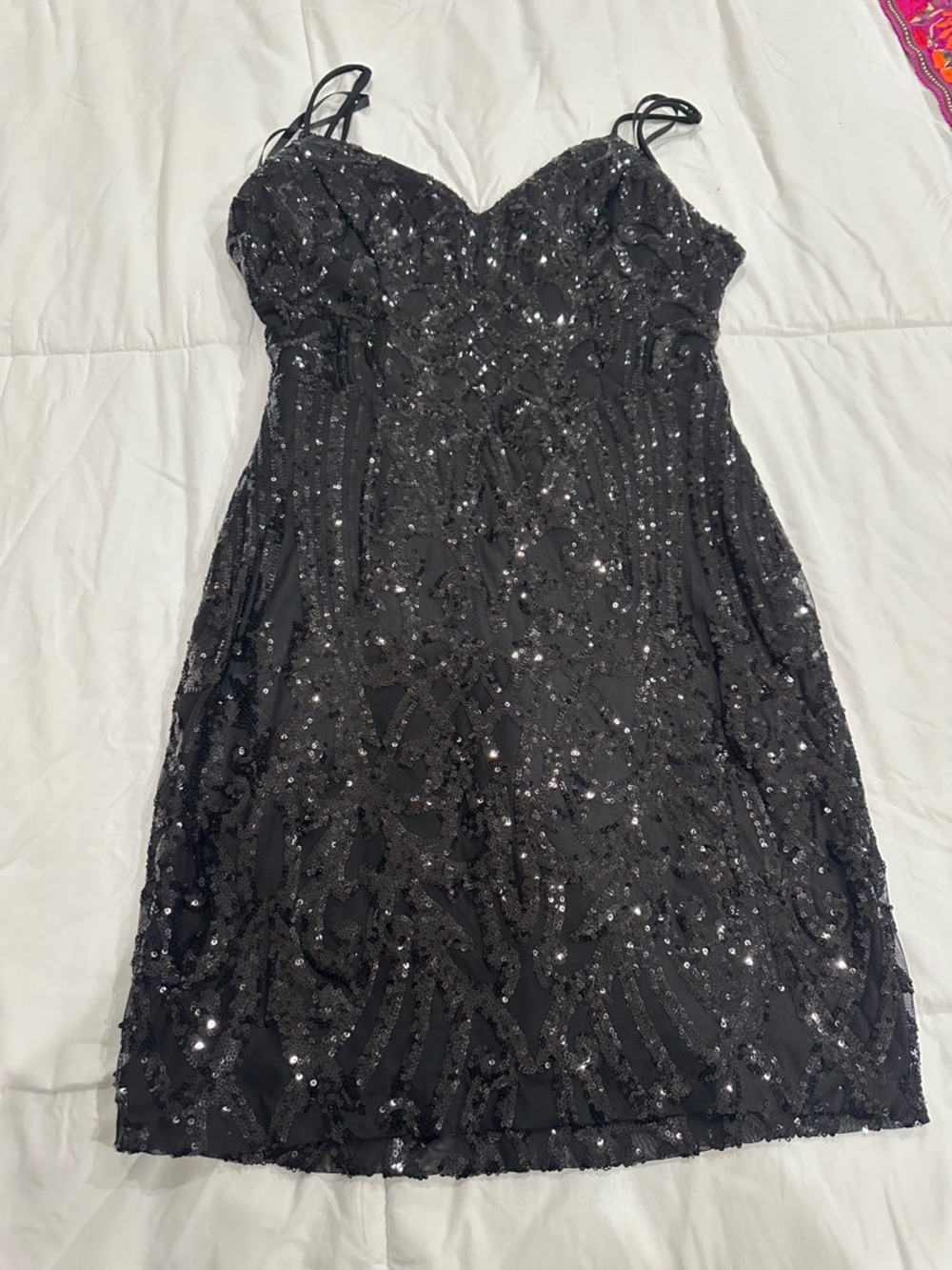 Windsor Black Sequin Spaghetti Strap Cocktail Dress